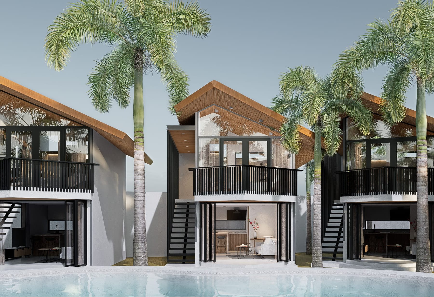 Render: two-storey villas with balconies