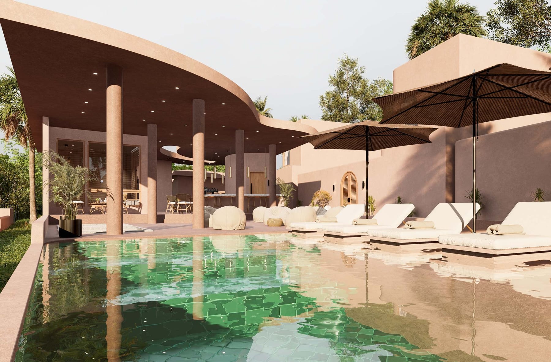 Render: wellness pool and pool bar